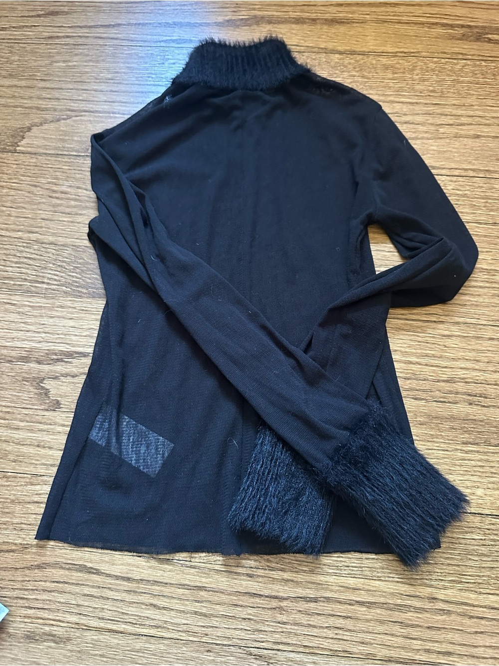 Free People Black Women's Turtleneck Sweater with Fuzzy Cuffs and Neck